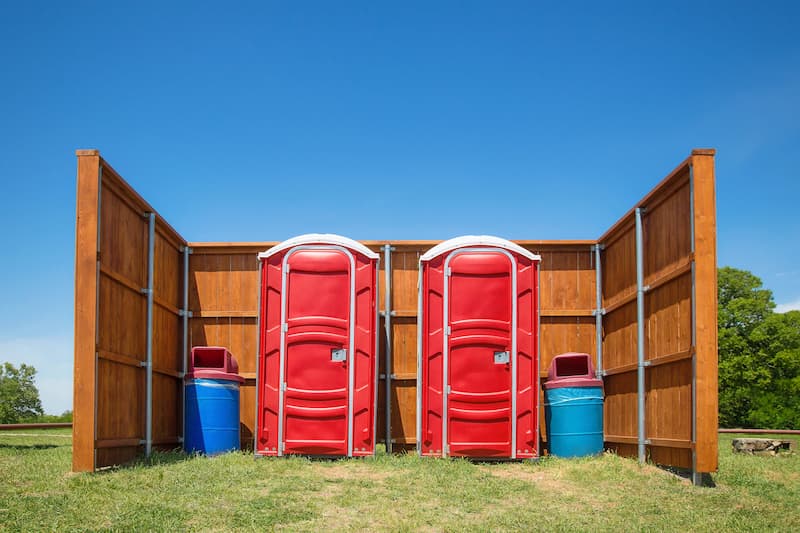Short-term porta potty units staged for delivery in Benton Harbor, Michigan